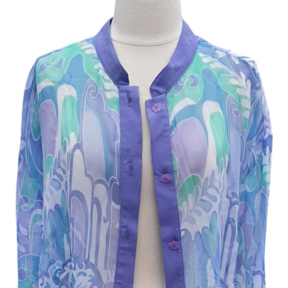 Womens 2X Groovy 1970s Retro Pastel Sheer Chiffon Blouse Top Lightweight Airy - Picture 13 of 16